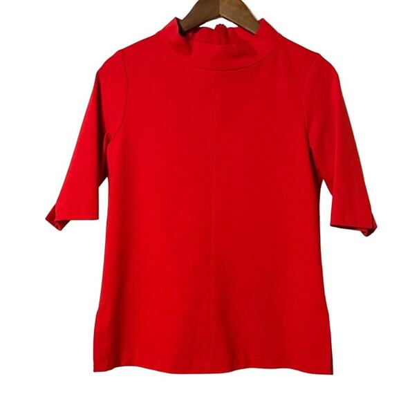 Neiman Marcus Tops - Neiman Marcus Shirt Women's Size 8 Red Mock Neck Short Sleeve Knit
